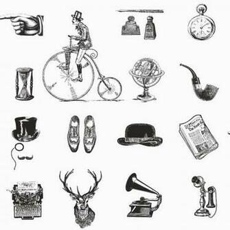 Decor Gentlemens Club British Retro Vintage Motif Vinyl Wallpaper