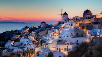 Santorini Beautiful Wallpaper Green Sky Landscape Scenery