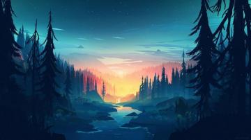 Wallpaper Forest Sunset Artwork 4k Art Beautiful