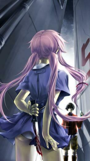 Mirai Nikki Future Diary Yuno Gasai With A Knife And Yukiteru Amano