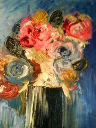 Flowers With Blue Background Painting By Aveda Allen