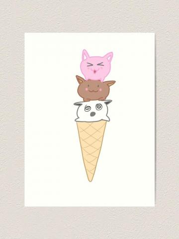 Chibi Cat Ice Cream Cone Art Print By Solarcrush