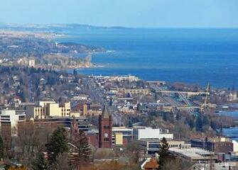 Aerial Of Duluth Minnesota With Lake Superior In The Background