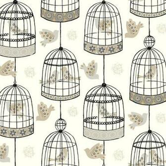 Vintage Birdcage Wallpaper Ivory