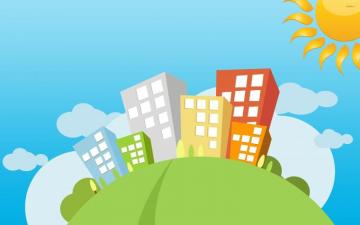 Sunny Day In The City Wallpaper Vector