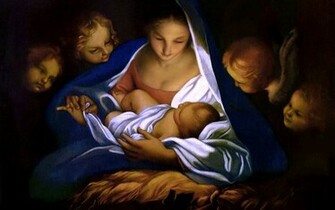 Mary And Baby Jesus With Cherubs Wallpaper