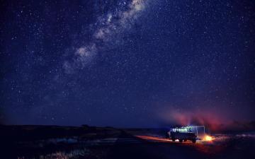 Snow Sky Winter Car Night Stars Mood Space Wallpaper HD