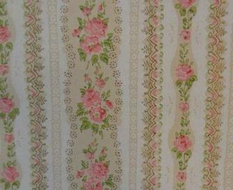 Vintage Wallpaper Pink Roses Tan Green White Stripes 1940s Yard
