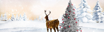 Snow Winter Deer Christmas Tree Balls Forest Snowflakes Art