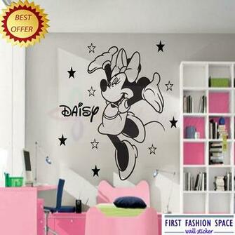Minnie Mouse Cartoon With Personalized Name Art Decal Mural Wallpaper