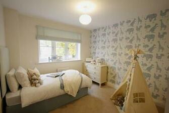 Brown Bedroom Kids With Cuddly Toy Feature Wall Wallpaper