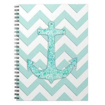 Aqua Glitter Nautical Anchor Teal Chevron Pattern Note Book