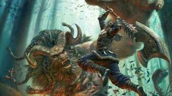 Epic Beast Warrior Fighting Wallpaper HD Fantasy Weapon A690