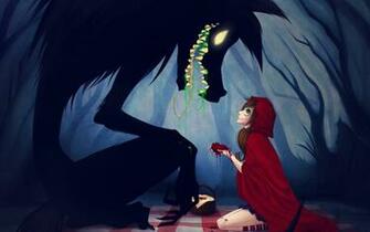 Red Riding Hood Anime Animals Wolves Trees Forest Women Girls Dark
