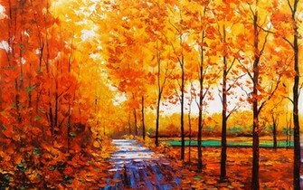Landscape Trees Forest Path Sidewalk Trail Leaves Autumn Fall Seasons