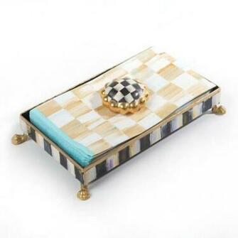Parchment Check Guest Towel Holder Set By Mackenzie Childs