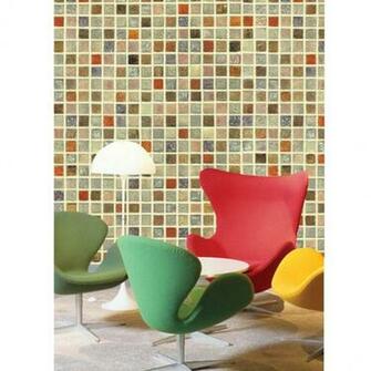Orange Brown Gray Beige Combined Mosaic Tiles Self Adhesive Wallpaper