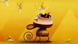 A Funny Animated Monkey Eating Banana Wallpaper