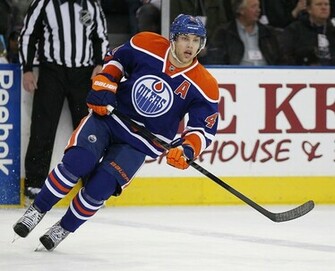 Taylor Hall Of The Edmonton Oilers Skates Against