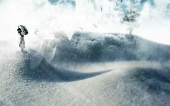 Art Umbrella Girl Winter Snow Mood Surreal Storm Wallpaper