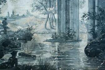 Framed Antique Scenic Wallpaper Panel Fragment Art Shop Rubbish