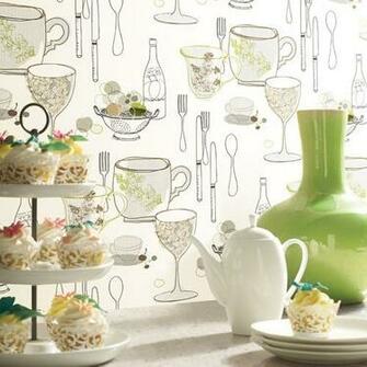 York Wallcoverings Bistro Graphic Tableware Wallpaper Modern