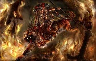 Wallpaper Art Tiger Wolf Girl Fire Sword Leather