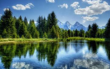 Nature HDr River Trees Mountain Landscape Wallpaper HD