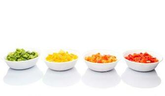 Chopped Colorful Bell Pepper In White Bowl Over Background