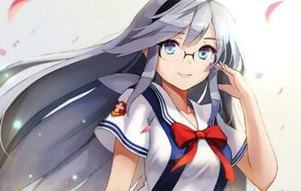 Wallpaper Look Girl Smile Petals Glasses Schoolgirl Art