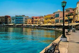 Wallpaper Greece Crete Coast Street Lights Cities Building