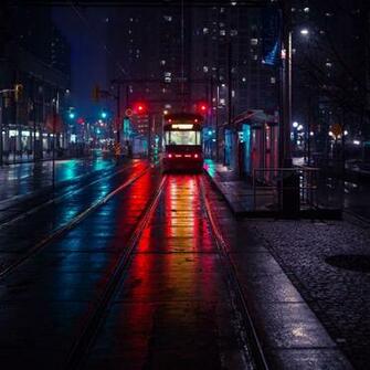 Wallpaper Trolley Stop City Evening