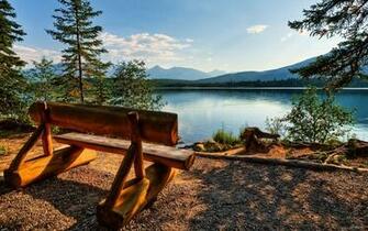 Shore Of A Mountain Lake HD Desktop Wallpaper