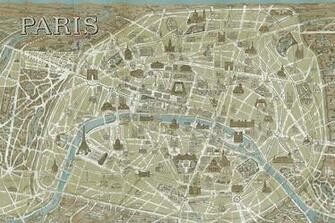 Monuments Of Paris Map Blue Wall Mural Photo Wallpaper Photowall