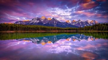 Sunrise Lake Mountain Forest Nature Landscape Canada Snowy