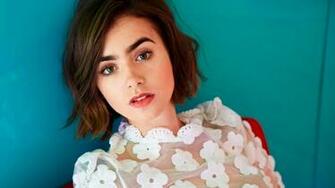 Full HD Wallpaper Lily Collins Dress Short Hair Natural