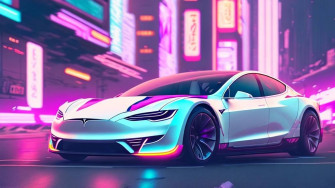 White Tesla On Road By Xtekah2