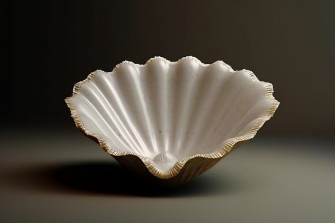 Clam Shell With Pearl Decoration Open On A Black Background Wallpaper
