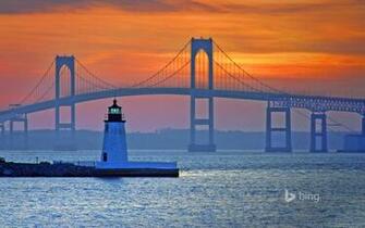 Claiborne Pell Newport Bridge And Harbor Light In