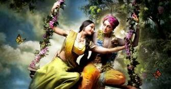 Lord Radha Krishna On Swing HD Wallpaper