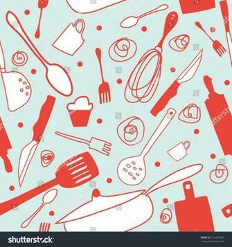 Seamless Cook Background Retro Kitchen Wallpaper Decorative Plates