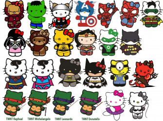 Hello Kitty Spider Man Iron Batman Thor Many Super Hero