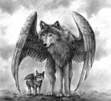 Sky Art Animals Winged Wolves Fantasy Wallpaper