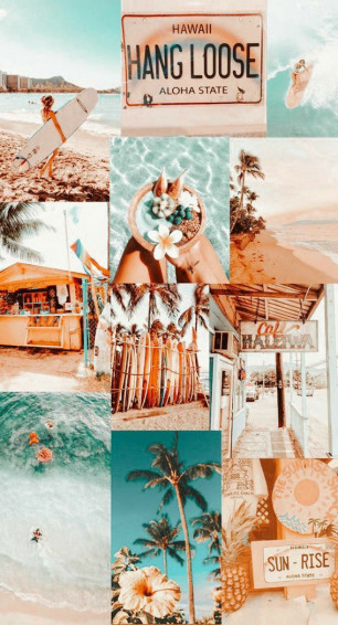 Summer Mood Board Wallpaper Peach Teal Fab