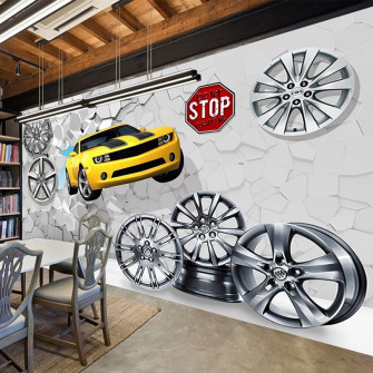 Custom 3d Wallpaper Modern Creative Car Broken Wall Murals Bar