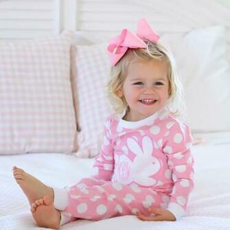Applique Rabbit Loungewear Light Pink Knit Polka Dot Smocked Auctions