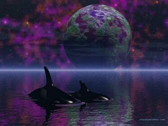 Water Spiritual Stars Space Orca Whales Planets 3d Wallpaper
