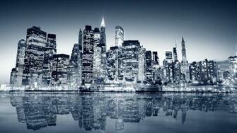 Wallpaper Water Overnight Skyscrapers New York