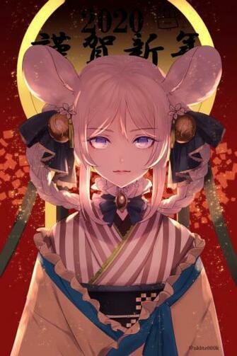 Wallpaper Anime Girl Traditional Outfit White Hair Happy New