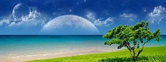 Multi Monitor Dual Screen Cg Digital Art Manip Ocean Sea Sky Planets